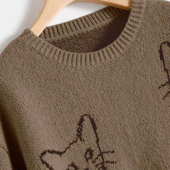Kitty Print Sweater Brown - Picture 4 of 4